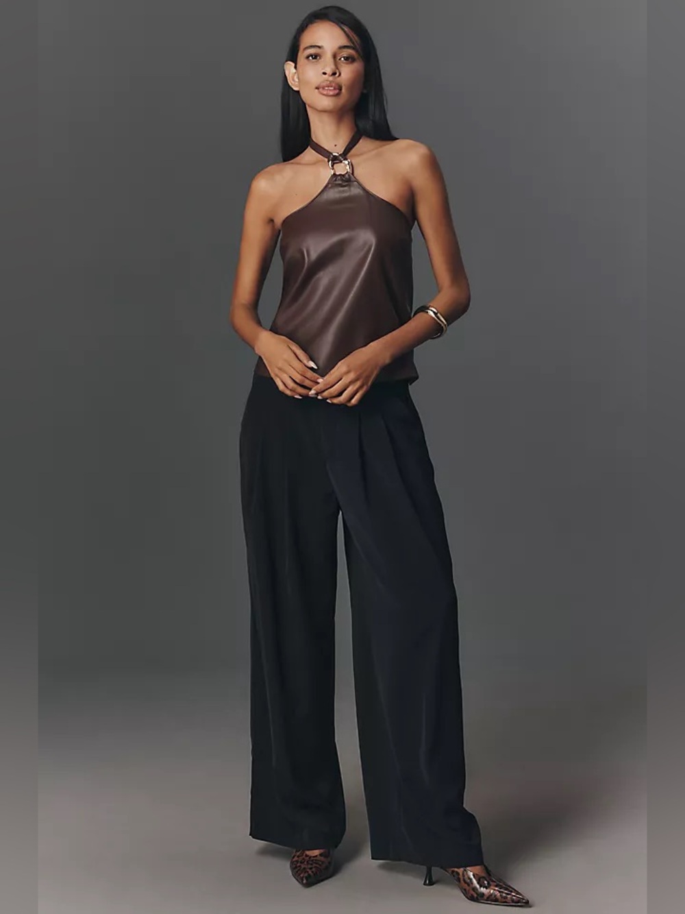 Pilcro Faux-Leather Halter Top